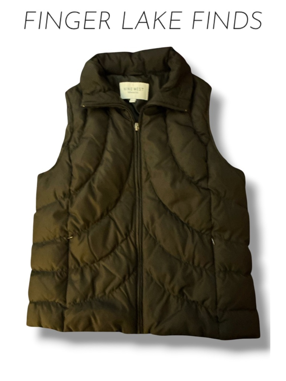 Nine West Brown Zip-Front Down Vest, Lg